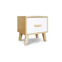 Mahmayi 303-1 Modern Multifunctional Single Nightstand Wooden Side Table Storage Unit With One Drawer Home Living Room Bedroom Furniture – Beech And White, Beige, H303-1-Dr-Bhwht