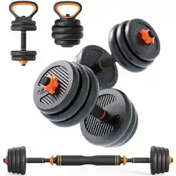 SKY LAND 4-in-1 Adjustable Dumbbell, Barbell, Kettlebell & Push-Up Set for Strength Training, 15KG Dumbbell Set, Anti-Skid Handle, Environmentally Friendly Material, EM-9268-15