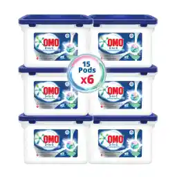 OMO Active 3in1 Laundry Capsules, Eucalyptus Freshness, Removes 99 Types of Stains, 15 Capsules x 6