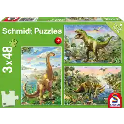 Schmidt - SCH-56202 - Avontuur met Dinosauriers, 3 x 48 stukjes Puzzel - vanaf 4 jaar - dieren puzzel