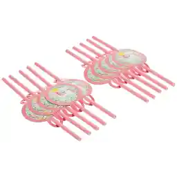 Goldedge 10pc Plastic Reusable Baby Pink Color Straws Printed Unicorn sun and Rainbow For For Girls Parties & Occasions