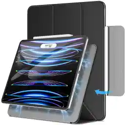 JETech Magnetic Case for iPad Pro 12.9 Inch 2022/2021/2020/2018 (6th/5th/4th/3rd Generation), Pencil 2nd Charging, Magnetic Attachment, Cover Auto Wake/Sleep (Black)