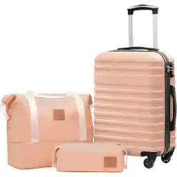 COOLIFE Suitcase Trolley Carry On Hand Cabin Luggage Hard Shell Travel Bag Lightweight Suitcase Included 1pcs Travel Bag and 1pcs Toiletry Bag (Sakura Pink, 20 Inch Luggage Set)