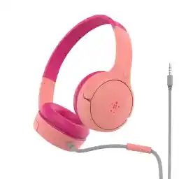 Belkin SoundForm Mini Wired On-Ear for Over-Ear Headset for Children with inline Microphone for Online Learning, School, Travel, Play, For 3.5mm Compatible Devices - Pink, Kids Headphones (Wired)