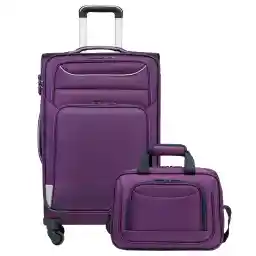 Coolife Luggage Carry on Hand Oxford Cloth Softshell Luggage Lightweight Durable with 4 Spinners, The Suitcase Included 1pc Totebag(38x26x17cm)(Purple+Sliver, M(24 inch))