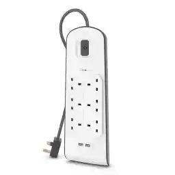 Belkin 6 Way 2 Meter Surge Protection Strip with 2 x 2.4 Ampere USB Charging