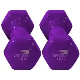 SKY LAND Classical Dumbbells Hand Weights Set of 2 - Vinyl Coated Exercise & Fitness Dumbbell for Home Gym Equipment Workouts Strength Training, 1Kg X 2 Purple, EM-9219-1