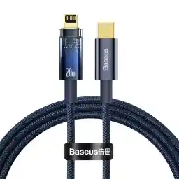 Baseus Explorer Series PD 20W USB C to Lightning Cable, Auto Power-Off Nylon Braided iPhone Cable with High-Speed Data Transfer for iPhone 14 13 12 11 Pro Max, XS X 8 7 6, iPad – Blue