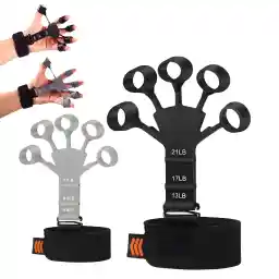 2 PCS Hand Grip Strengthener Trainer, Finger Adjustable 6 Resistant Level Guitar, with Hand Band for Sports Training, Finger Exercise Trainer for Hand Therapy Exerciser Strength Relieve Pain