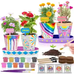 4 Set Paint & Plant Ceramic Flower Gardening Kit - Arts and Crafts for Kids Ages 4-6, Art Supplies Crafts for Girls Ages 8-12, Toys Birthday Gifts for Girls Boys Ages 4 5 6 7 8 9 10 11 12