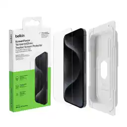 Belkin ScreenForce TemperedGlass Treated Screen Protector for iPhone 15 Pro Max, Slim, Crystal Clear, Scratch-Resistant Tempered Glass Film, Includes Easy Align Tray for Bubble Free Application