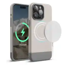 قاب محافظ مغناطیسی elago سازگار با قاب محافظ iPhone 15 Pro Max، سازگار با MagSafe، طراحی دو رنگ، پوشش محافظ کامل [PC + TPU]، محافظ دوربین پیشرفته (سنگ/خاکستری)