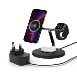 Belkin MagSafe 3 in 1 Wireless Charging Station, 15W iPhone and Apple Watch Fast Wireless Charger, AirPods Charging Station for iPhone 16, 15, 14, 13, 12 Series, Apple Watch 10/9/8, SE, Ultra - Black
