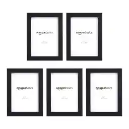 Amazon Basics Rectangular Photo Picture Frame, 12.7 CM x 17.78 CM, Pack of 5, Black