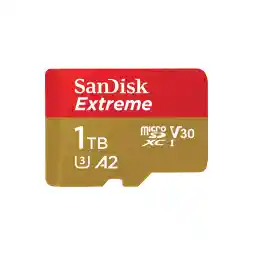کارت حافظه SanDisk Extreme MicroSDXC UHS-I 1 TB با آداپتور SD (1 سال RescuePRO Deluxe، سرعت خواندن تا 190 مگابایت بر ثانیه، A2، C10، V30، U3، 30 سال گارانتی) قرمز/طلایی