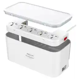 PEGANT 3-in-1 Power Extension Cord and Cable Management Box, 5 Universal Outlets 3 USB 2M Cable Power Strip, Elegant Organizer Box for Child & Pet Protection and Stylish Desktop