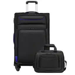 Coolife Luggage Carry on Hand Oxford Cloth Softshell Luggage Lightweight Durable with 4 Spinners, The Suitcase Included 1pc Totebag（38x26x17cm）(Black+Blue, L(28 inch))