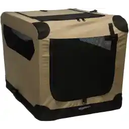 Amazon Basics 2-Door Collapsible Soft-Sided Folding Soft Dog Travel Crate Kennel, Small (45.72 x 45.72 x 66.04 CM), Tan