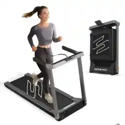 Sparnod Fitness STH-3090 2-in-1 Walking Pad Treadmill 180° Foldable Deck, 5.5 HP Peak DC Motor, 110 kg User Weight Capacity, Speed Knob, Black & Silver جهاز مشي قابل للطي