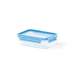 Emsa 508539 جعبه نگهداری مواد غذایی مستطیلی با درب، 0.8 لیتر، شفاف/آبی، گیره و بسته