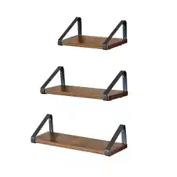 VASAGLE Floating Shelves Wall Mounted, Industrial Shelf, Set Of 3, Stable Display Stand For Living Room, Bathroom, Kitchen, Rustic Brown Ulws33Bx, & Black