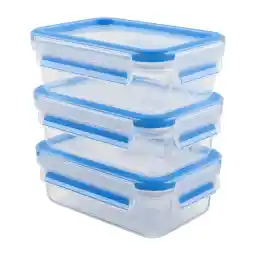 مجموعه جعبه نگهداری مواد غذایی Emsa N10312 Clip & Close، 3 تکه، 3 x 0.55 لیتر، قابل انباشته، قابل استفاده در مایکروویو، -40 تا +100 درجه، پلاستیک، 100% محکم، مهر و موم تازگی، قابل شستشو در ماشین ظرفشویی، شفاف/آبی