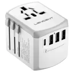 LENCENT Universal Travel Power Adapter, International AC Plug Adaptor with 2 USB C 2 USB A Ports Wall Charger Worldwide Travel Essentials for US to EU UK Ireland Australia (Type C/G/A/I), White