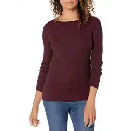 Amazon Essentials Women's Lightweight Ribbed Long-Sleeve Boat Neck Slim-Fit Sweater