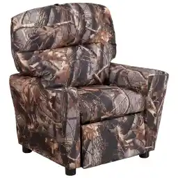 Flash Furniture Chandler Vinyl Kids Recliner with Cup Holder and Safety Recline, Contemporary Reclining Chair for Kids, Supports up to 90 lbs., Camouflage