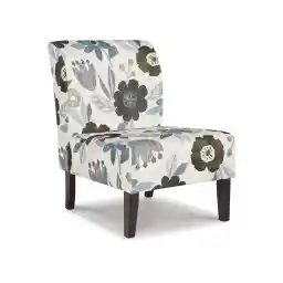 Signature Design by Ashley Triptis Floral Armless Accent Chair, White, Blue & Gray