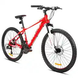 SPARTAN Calibre Hardtail Mountain Bicycle lightweight alloy frame & rims Gears Disc brakes Front Suspension Bike and Shimano Shifters - Flame Red 26" SP-3176