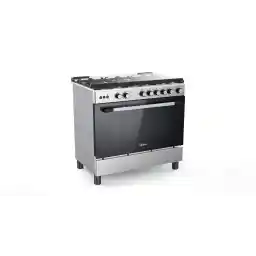 Midea 90x60cm Stainless Steel Freestanding Cooker, Full Gas Cooking Range with Sabaf Italian Burners & Automatic Ignition, Oven Grill Convection & Rotisserie, Cast Iron Pan Support, LME95030FFD-C