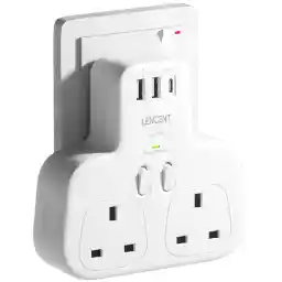 LENCENT Double Plug Adaptor with 1 USB C and 2 USB Ports, 2 Way Wall Plug Extender, Multi Socket Extension Surge Protected for Household Appliances, iPhone, Smartphones, Tablets, 13A 3250W