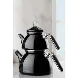 Neva Nv10020 Siyah Emaye El Yakmayan Kulplu Büyük Boy Çaydanlık Takımı