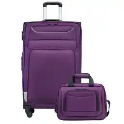 Coolife Luggage Carry on Hand Oxford Cloth Softshell Luggage Lightweight Durable with 4 Spinners, The Suitcase Included 1pc Totebag(38x26x17cm)(Purple+Sliver, L(28 inch))