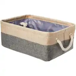 Amazon Basics Two Tone Linen Storage Basket Bin With Handles, Small
