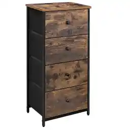 SONGMICS Dresser for Bedroom, Fabric Dresser with 4 Drawers, Wooden Top and Front, Metal Frame, Small Chest of Drawers, Rustic Brown and Black ULGS04H
