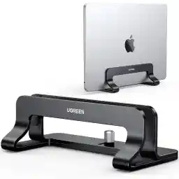 UGREEN Aluminum Vertical Laptop Stand, Double Desktop Stand Holder with Adjustable Dock Space-Saving Anti Slide Silicone Grips for All Tablet/iPad MacBook/Surface/Samsung/HP/Dell/Chrome Book Black