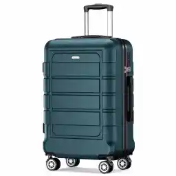 SHOWKOO Luggage Medium 24-Inch Hard Shell ABS+PC Expandable Lightweight Durable Travel Suitcase with Double Spinner Wheels, 24" Black
