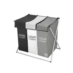 جعبه و جعبه 3 محفظه لباسشویی و سبد کثیف، خاکستری سفید مشکی، پارچه قابل شستشو در ماشین لباسشویی، 64x42x58 سانتی متر