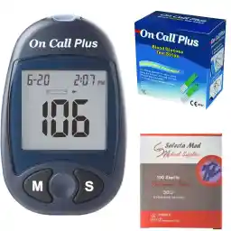 دستگاه تست قند خون ایکان مدل On Call Plus G113-111 به همراه یک بسته نوار تست و یک بسته سوزن