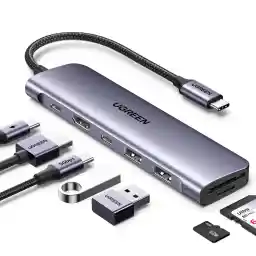 هاب USB C UGREEN Revodok با 4K HDMI، 100W PD، USB C و 2 پورت داده USB A 3.0، آداپتور SD/MicroSD USB C برای iPhone 15/15Pro، MacBook Pro/Air، iPad Pro/Air، Surface، Galaxy، Steam Deck و غیره.