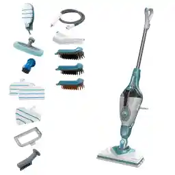 BLACK+DECKER 2-In-1 Steam-Mop With Delta Head, Steamitt With Autoselect Superheated Steam And 15 Accessories, 1600W, 120 Degree Celsius, 500 Ml, White/Aqua - BHSM1610DSM-GB