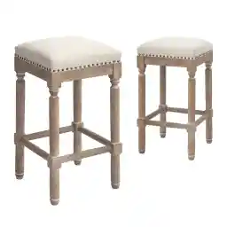 CangLong Counter Height Barstools Backless Wooden Counter Stools with Upholstered and Nailhead Trim Seat 26 Inch Height Bar Stools for Kitchen, Island, Patio, Balcony, Set of 2, Beige