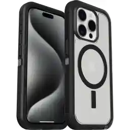 OtterBox Defender XT-hoes voor iPhone 15 Pro Max met MagSafe, schokbestendig, valbestendig, ultrarobuust, 5x getest volgens militaire standaard, Transparent/Zwart