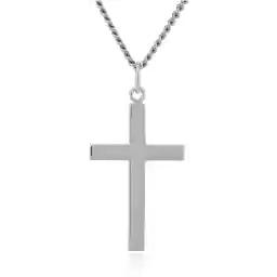 Amazon Essentials Men's Sterling Silver Solid Polished Cross Pendant Necklace with Lord's Prayer Inscription and Stainless Steel Chain, 24"