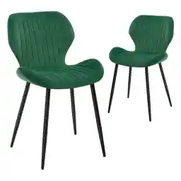 CangLong Mid Century Modern Dining Chairs Set of 2, Upholstered Kitchen Dining Room Chairs, Velvet Comfortable Dining Chair with Metal Legs, for Kitchen, Dining, Living Room, Green