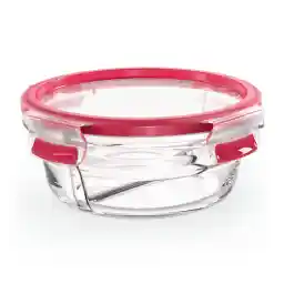 Emsa N10402 Clip & Close ظروف غذای شیشه ای گرد شامل تقسیم کننده | 0.55 لیتر | انباشته | گاوصندوق فریزر | ضد فر | ایمن مایکروویو | 100% تنگ | قابل شستشو در ماشین ظرفشویی | شفاف/قرمز