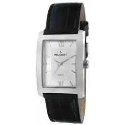 Peugeot Men's Rectangular Textured Roman Numeral Dial Classic Dress Wrist Watch with Leather Strap Band, Classic
