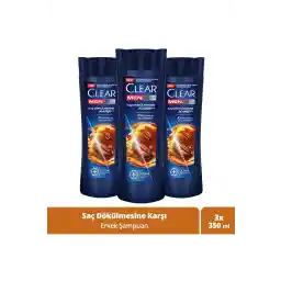 Clear Men Kepeğe Karşı Etkili Şampuan Saç Dökülmesine Karşı 350 ml X3